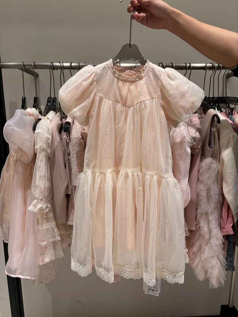 【恩姐定制】春季夏季童装女童蕾丝网纱亮片连衣裙ENCK88225