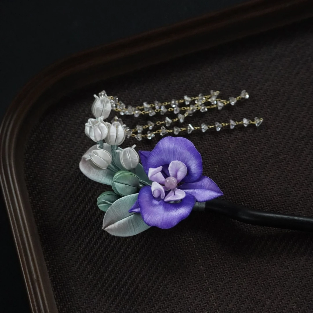 蝴蝶兰发簪非遗缠花湖北缠花日常配饰古风插梳手工簪发