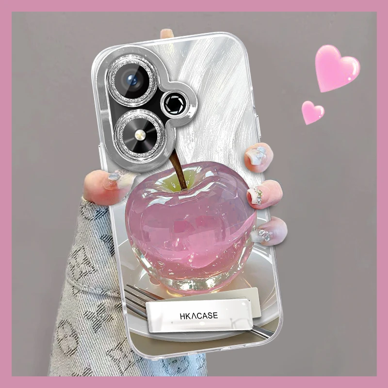 适用于畅玩50精孔羽纱晶莹粉苹果网红创意支架全包防摔手机壳女款