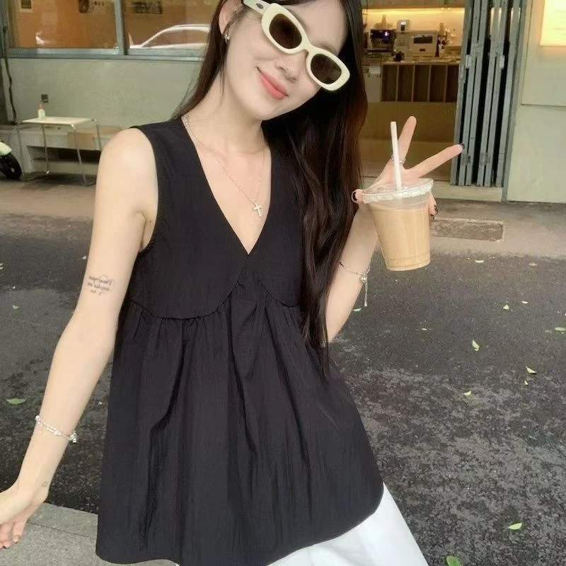 超好看中长款黑色背心女春夏季2025新款设计感显瘦无袖V领上衣服