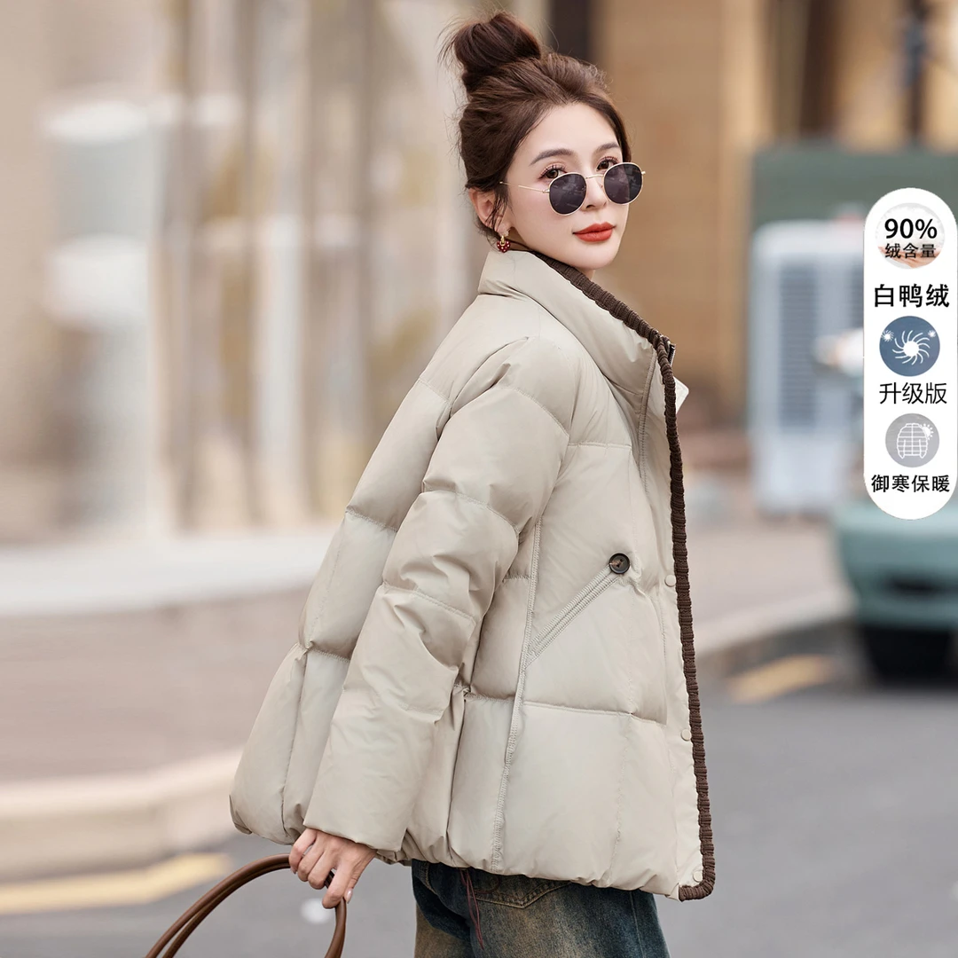 小香风气质羽绒服女短款2025冬季新款时尚韩系立领白鸭绒保暖外套
