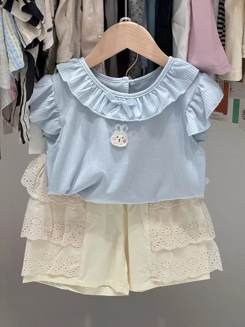 夏季洋气童装韩版牛仔常规女女童蓝色花边