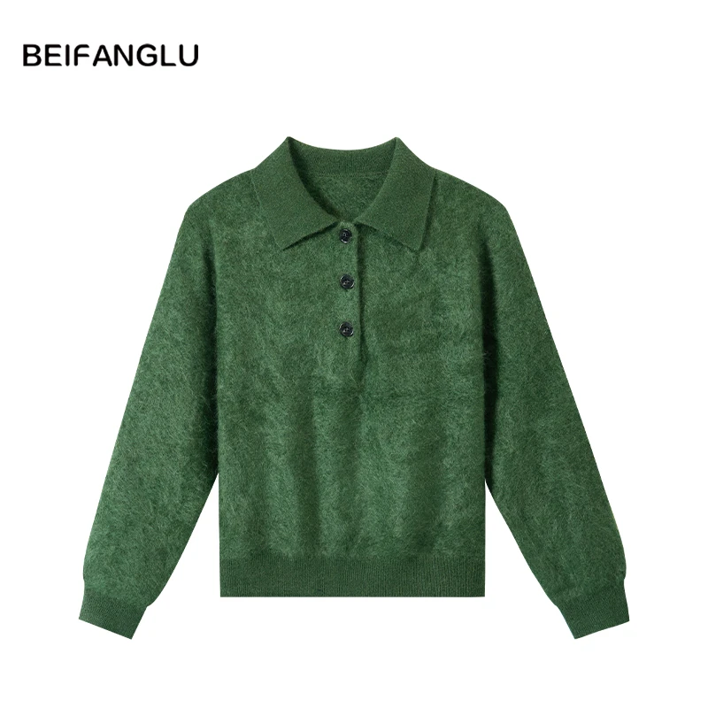 北方鹿【MORO拉绒系列100%山羊绒】秋冬POLO领针织女士羊绒衫251526