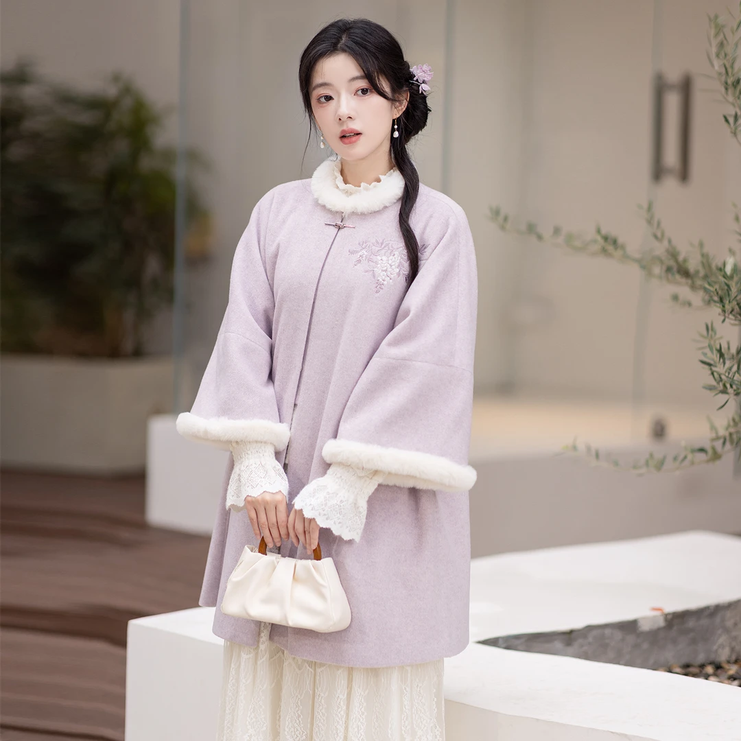 池夏【花间事:紫藤蝶语】明制加绒北极绒长袄原创改良汉服女 秋冬