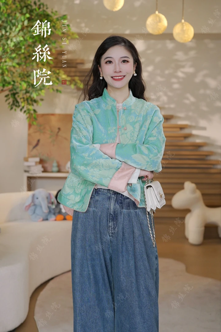 锦丝院【方荀】桑蚕丝丝绒双面穿提花新中式国风外套WTQ67183006