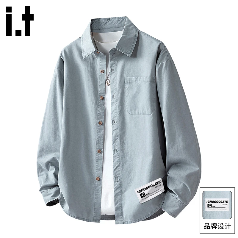 it: CHOCOOLATE纯棉长袖衬衫男2025秋季新款宽松通勤百搭开衫衬衣