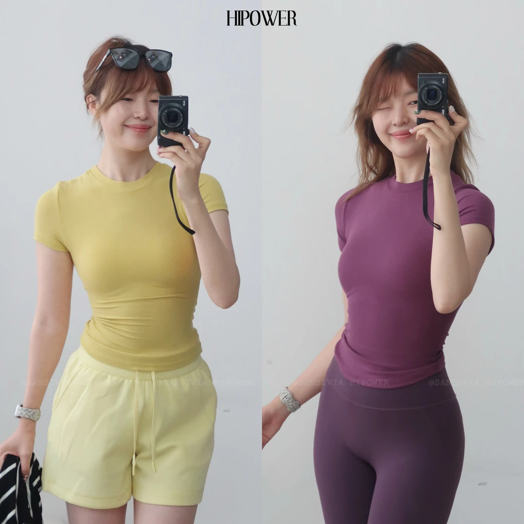 HIPOWER【专属链接】运动健身修身小圆领短袖T恤女基础款螺纹上衣夏