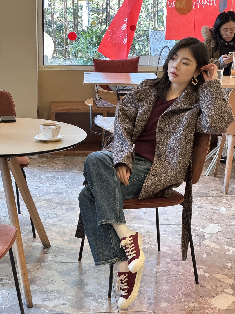 小小【咖啡】绵羊毛大衣女式高级感短外套上衣LSS241480Y