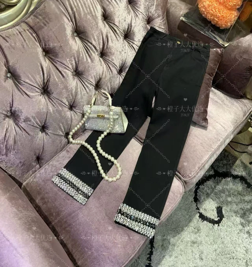 JY&JY橙子大大【白桃】重工钉珠高弹力时尚显瘦裤子 16484