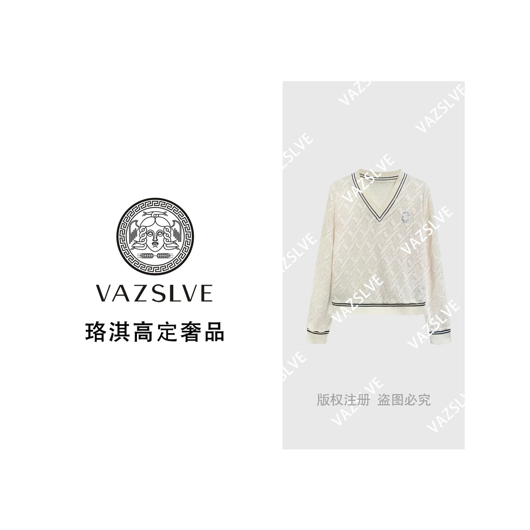 【VAZSLVE/珞淇高定】68195#2025韩系洋气亮片刺绣针织气质上衣