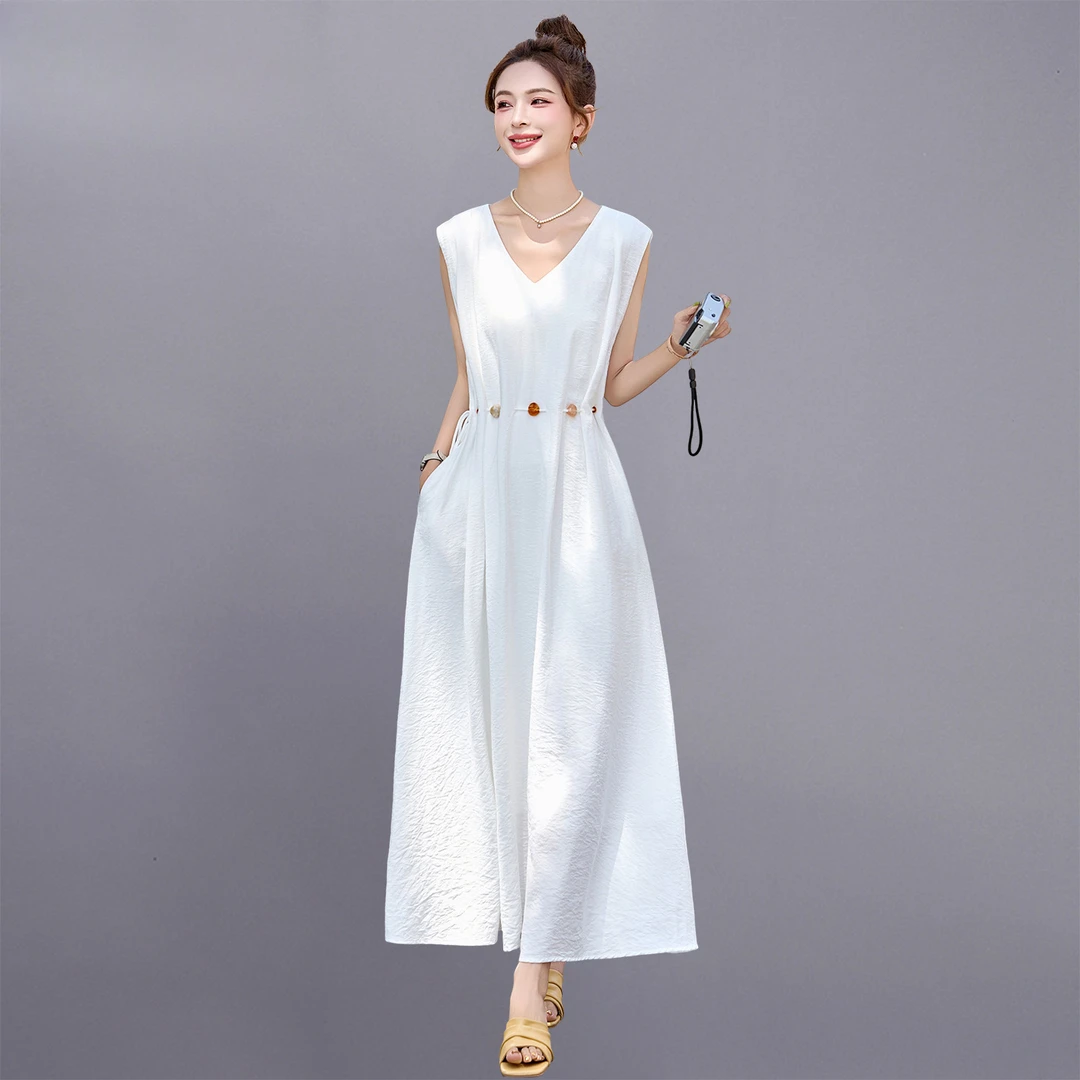 夏季白色显瘦气质收腰修身时尚优雅法式中长款连衣裙裙子女新款度