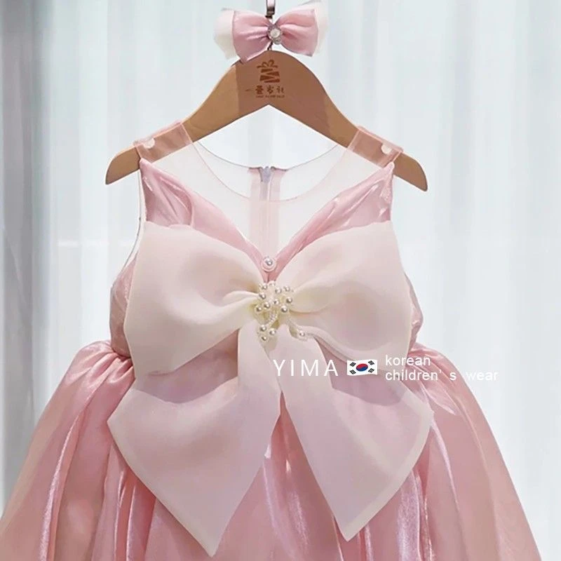 新款宝宝周岁生日礼服公主儿童洋气蝴蝶结背心女童蓬蓬连衣裙裙子