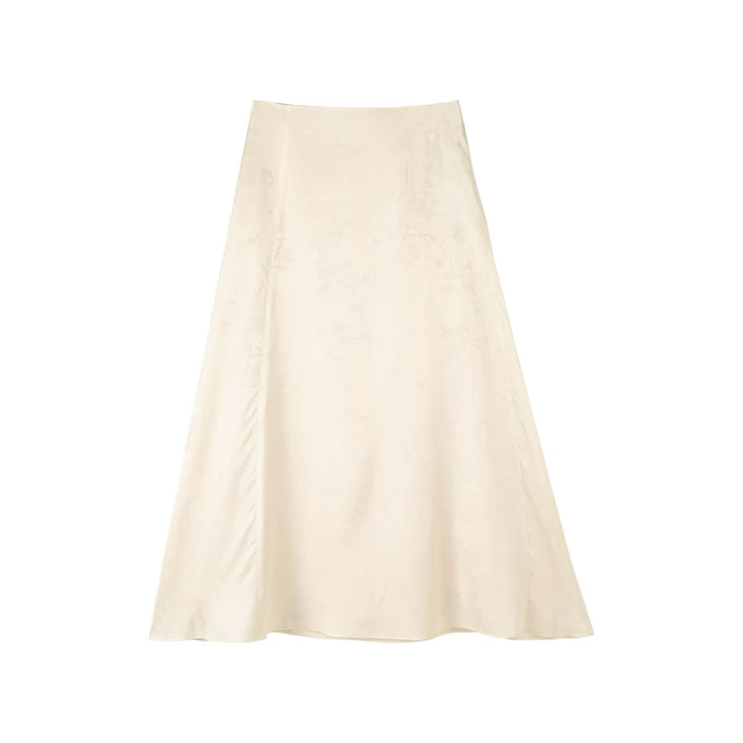 【鄂】裙长89，2025新款夏【光影成诗】暗纹提花高腰A字半身裙-9036