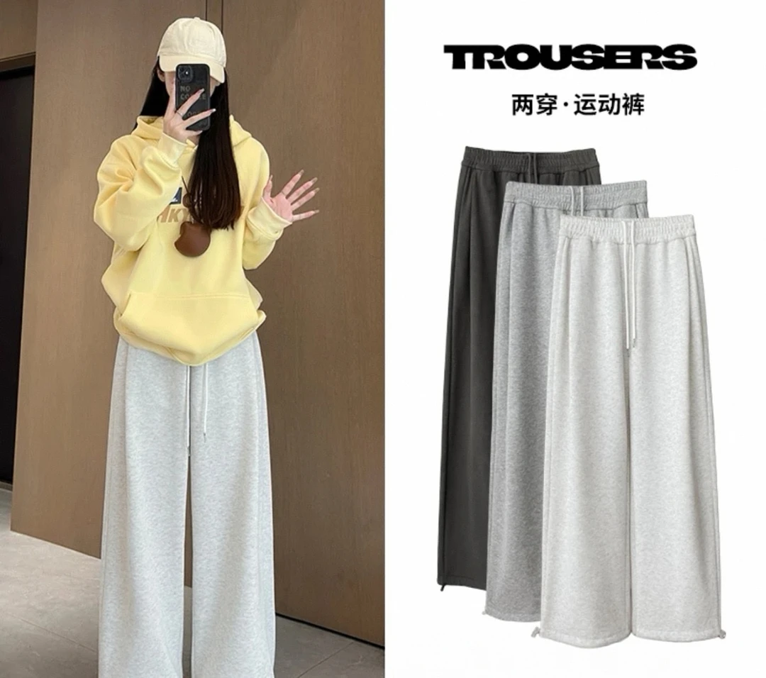 高腰显瘦阔腿加厚外穿新潮风韩版两穿直筒裤（特厚绒）K006018