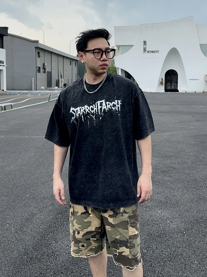 “涂鸦人生” 重磅300克纯棉 水洗做旧oversize加宽短袖T恤