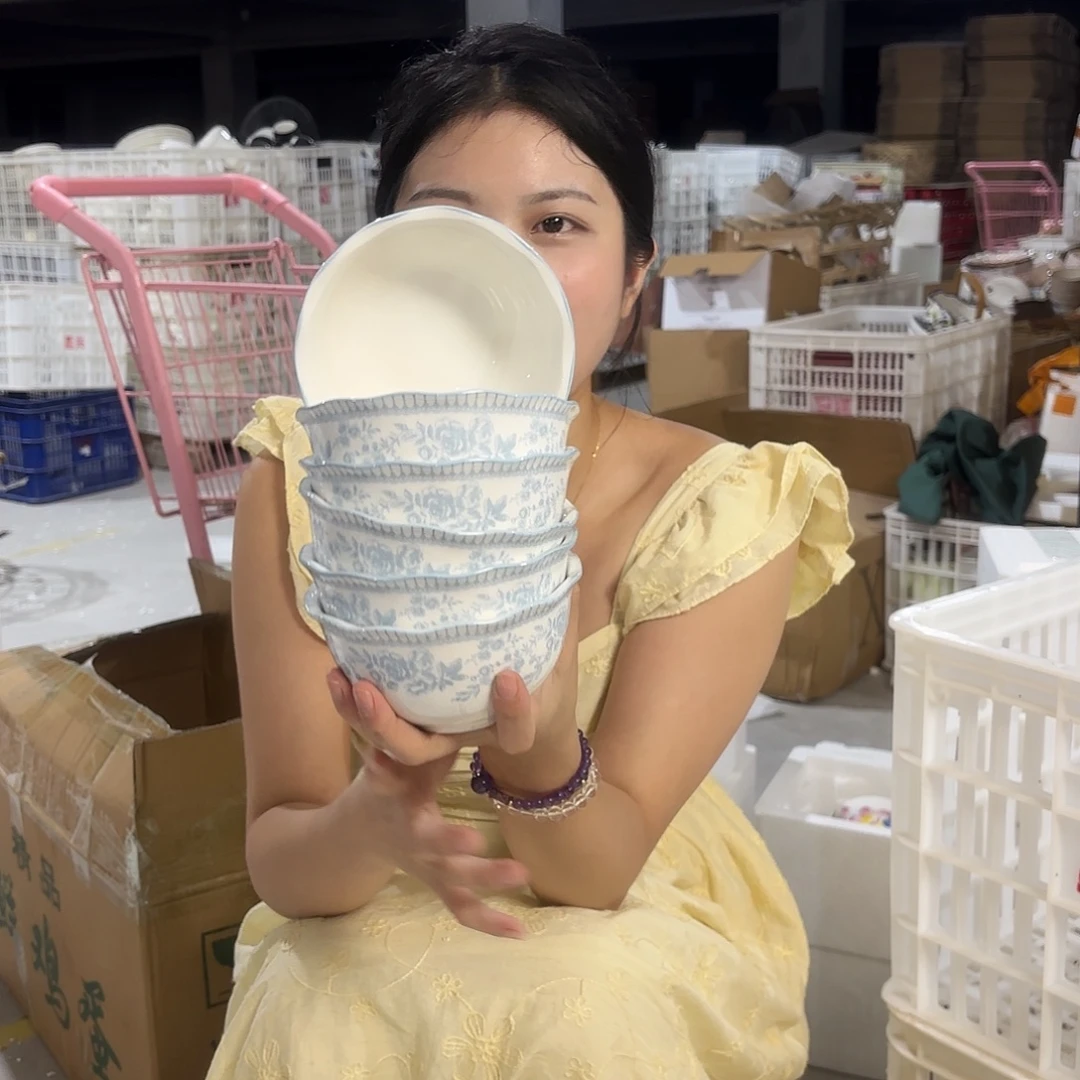 瓷微瑕陶瓷餐具釉下彩5寸碗6个