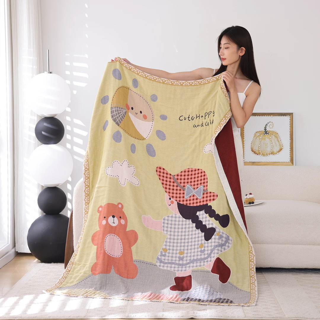 100%纯棉纱布儿童盖毯卡通宝宝柔软毛巾被全棉幼儿园午睡沙发毯子