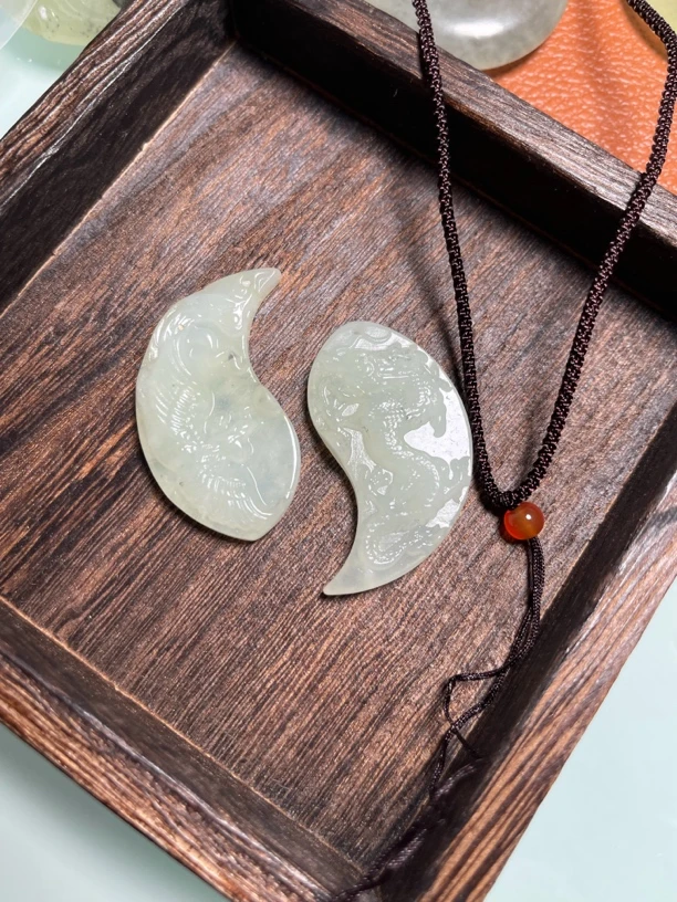 岫玉龙凤佩吊坠送绳