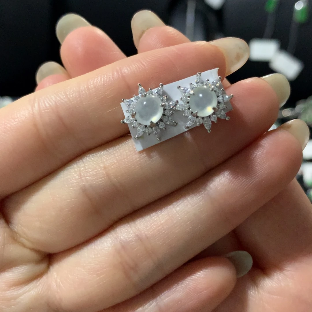 翡翠戒指银S925镶嵌耳钉