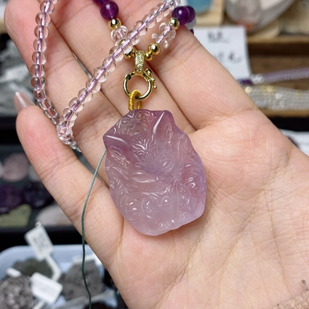 未镶嵌颈饰水晶玻紫蹲蹲狐带珠链福利