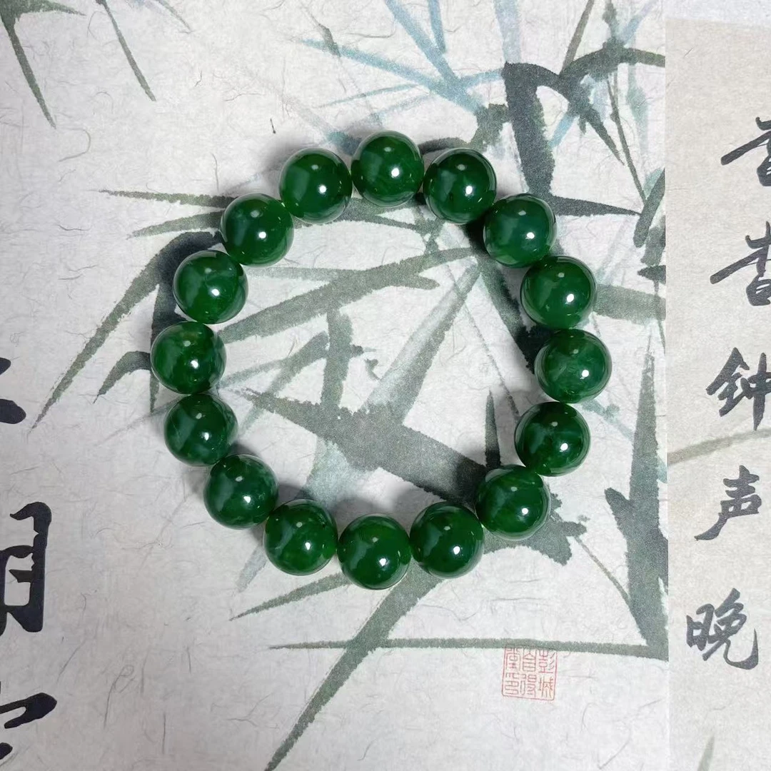 天然碧玉手串11-12mm珠子时尚百搭玉石首饰男女同款圆珠手串