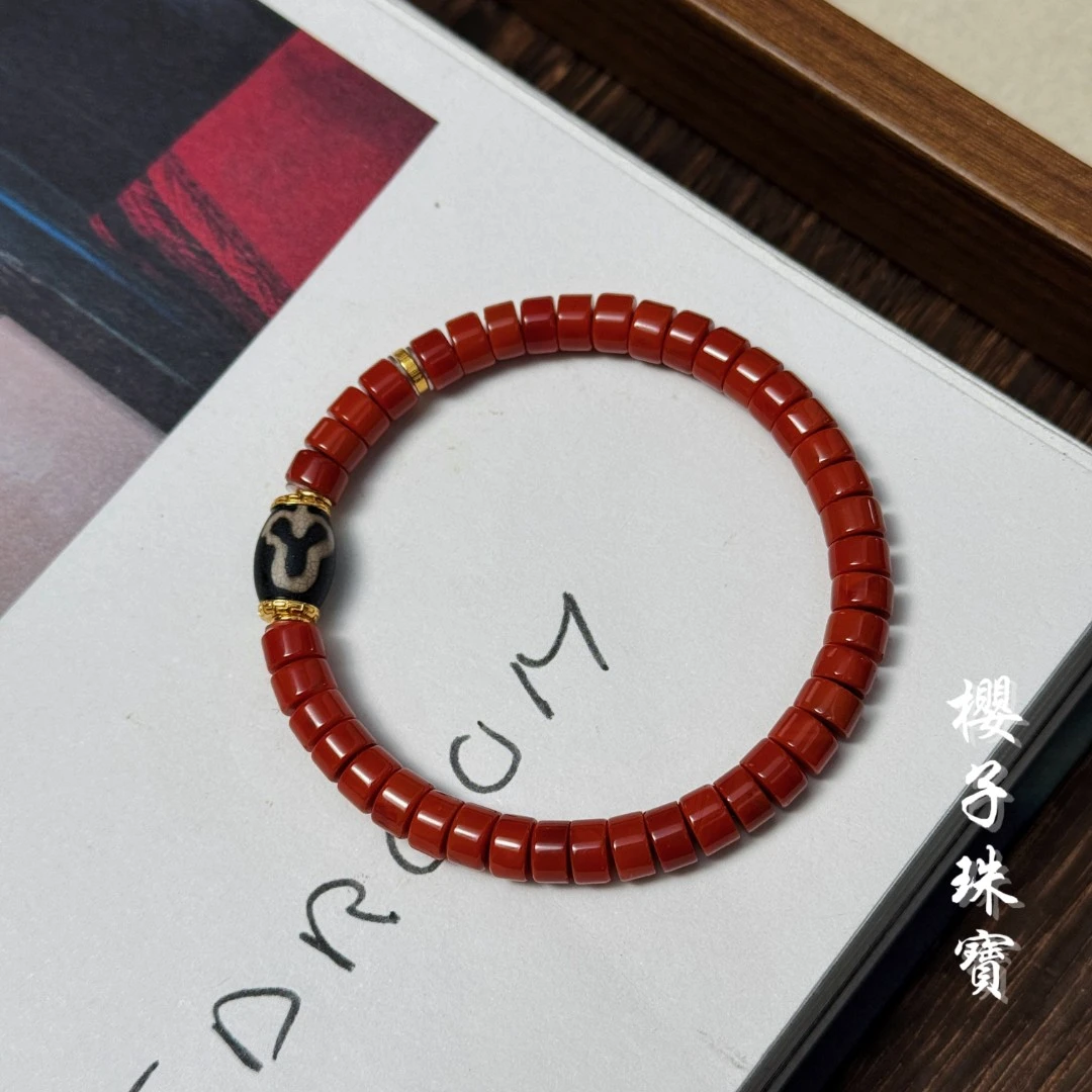 樱子 | 颜安 18K金高瓷南红直切古珠时尚设计百搭手串*YZNHS3731