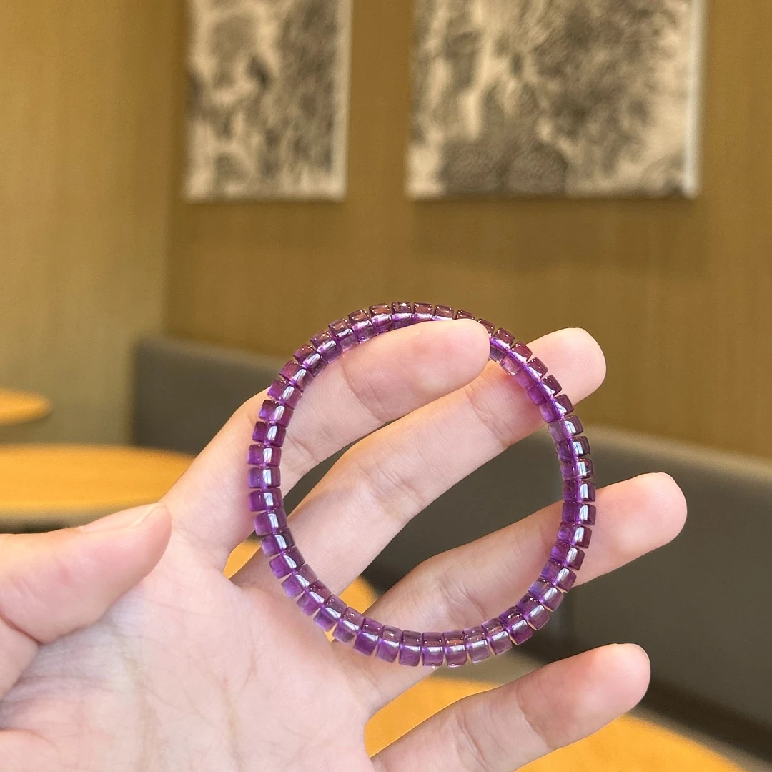 【晶缘聚】天然巴西紫水晶直切药片手串精工归圆情侣同款时尚手链女