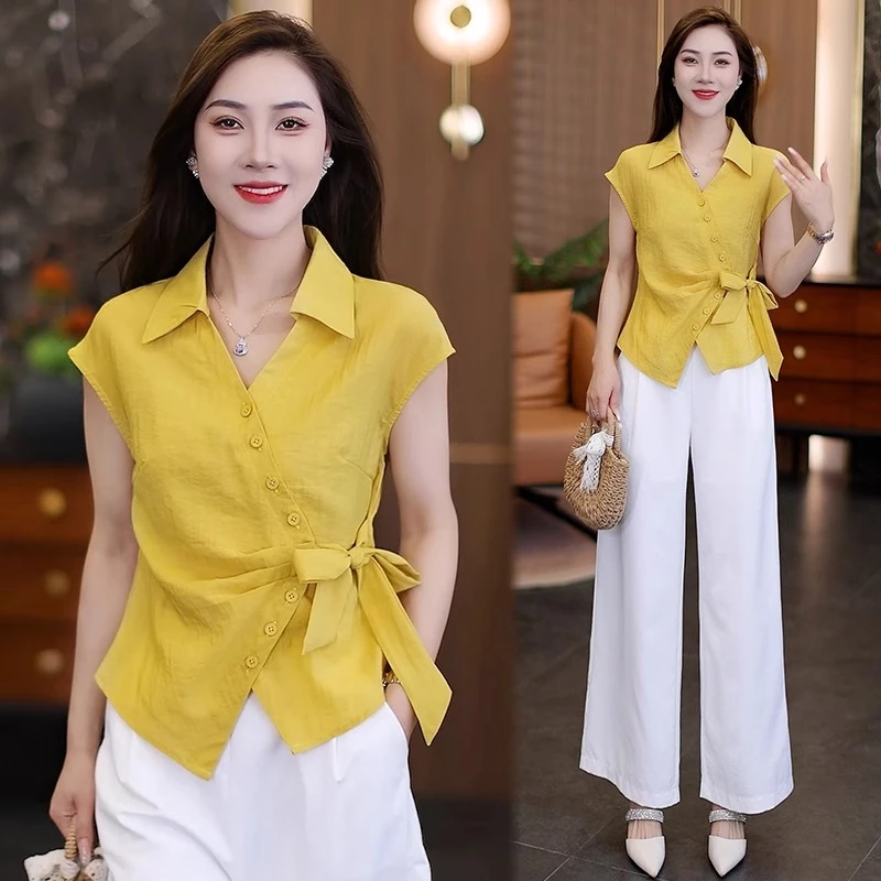 法式高级感时尚套装女2025夏季新款洋气不规则衬衫阔腿裤两件套潮