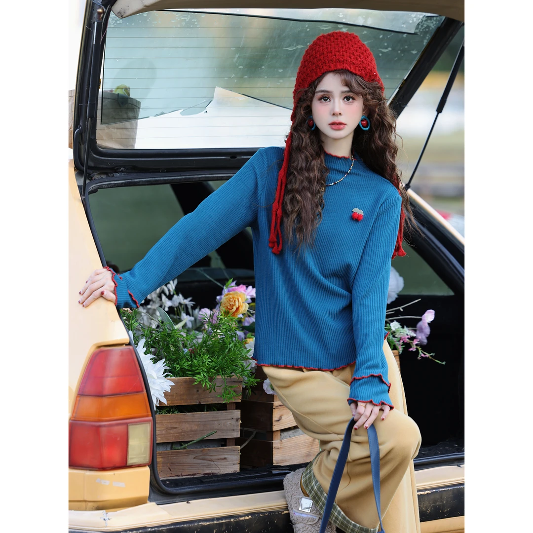 陈大器【茶畔花阴】港风复古针织宽松百搭打底T恤上衣JP3629301