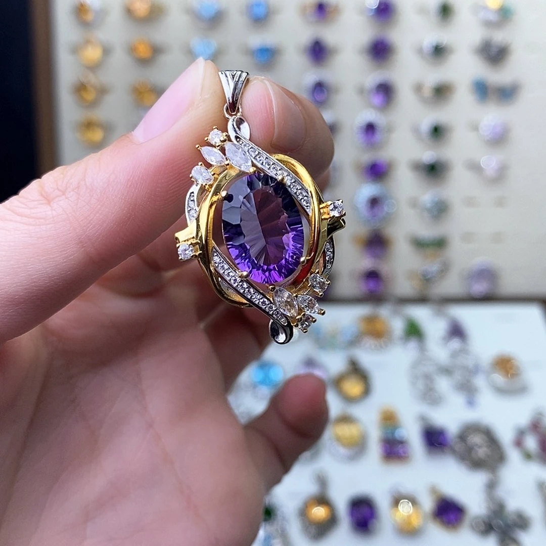 紫晶吊坠(不含链)银S925镶嵌（一物一证）