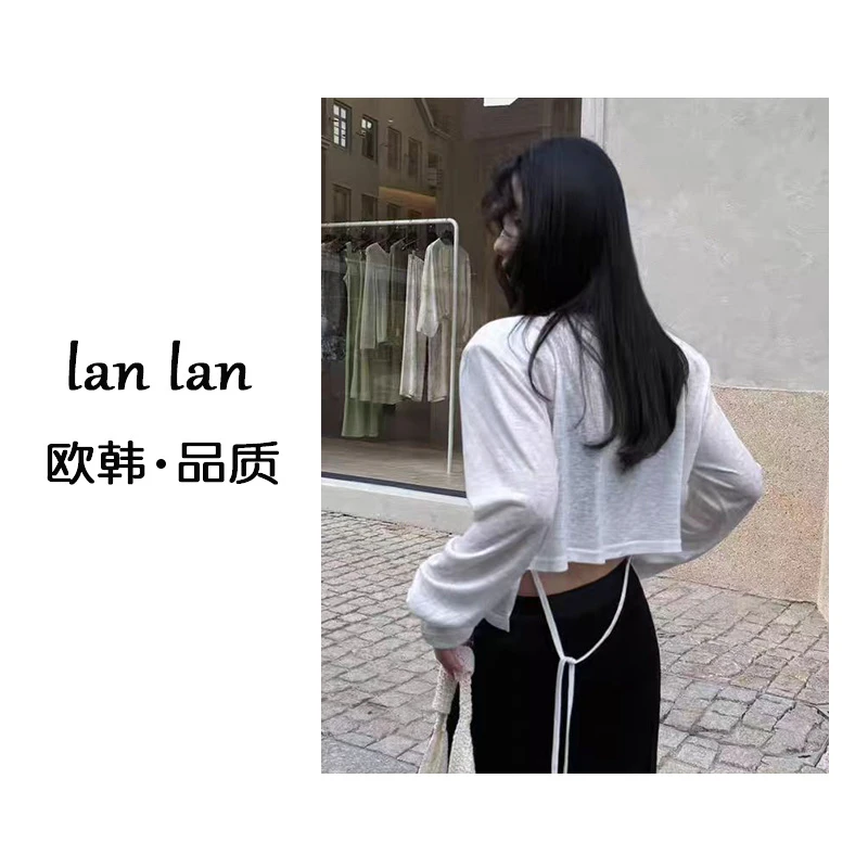 lanlan-夏上新【后背镂空系带】韩系显瘦百搭防晒长袖宽松时尚上衣