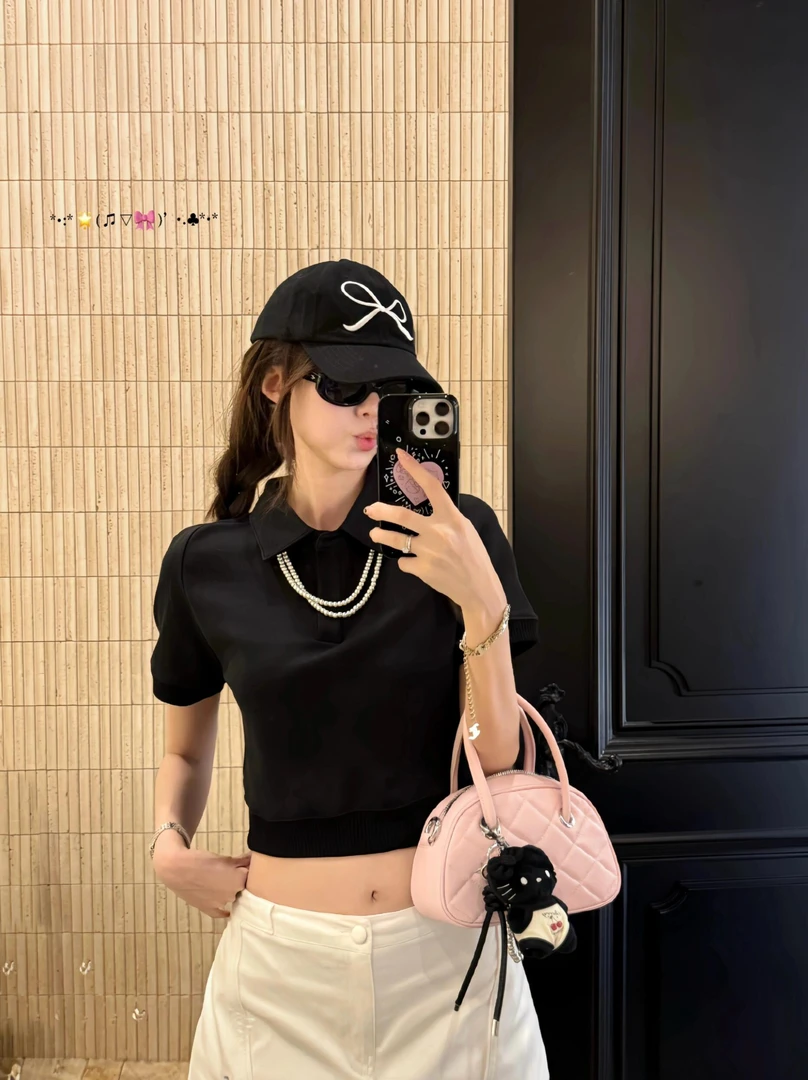 法式时尚套装女夏季黑色简约气质修身长袖T恤百搭高腰直筒短裤子