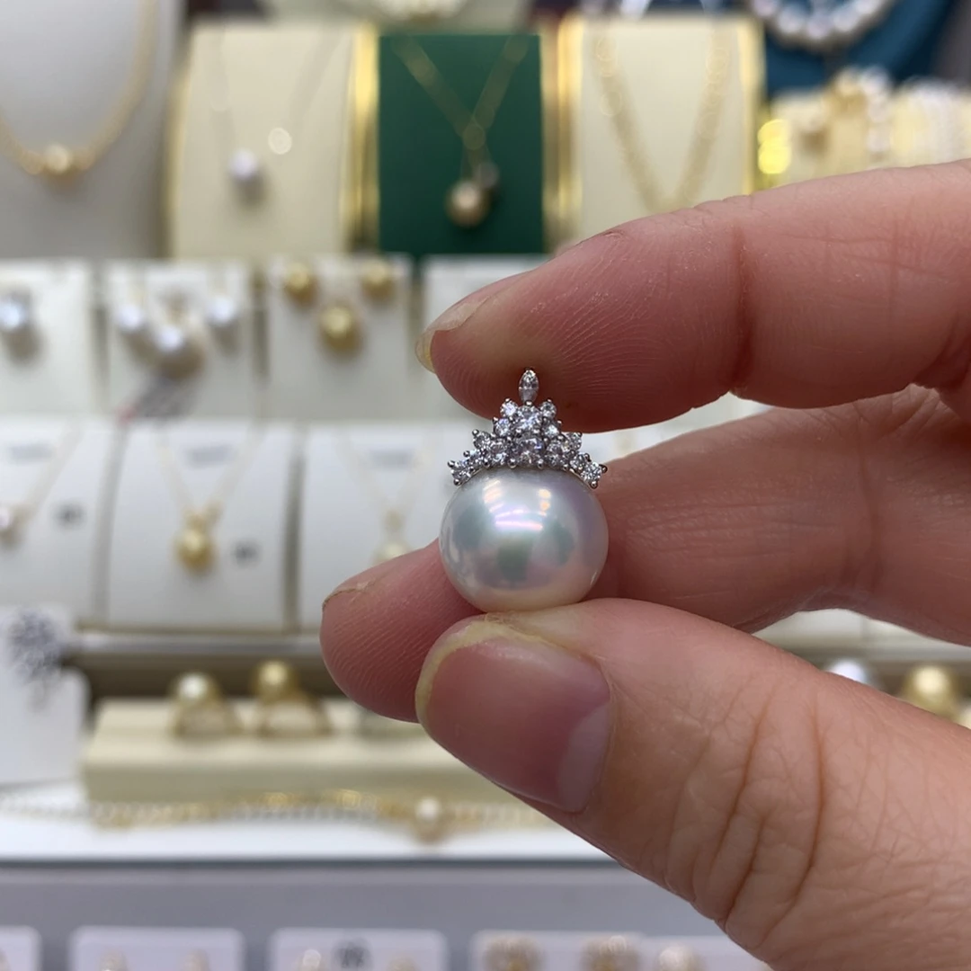 淡水珍珠吊坠(不含链)18K金镶嵌12-13