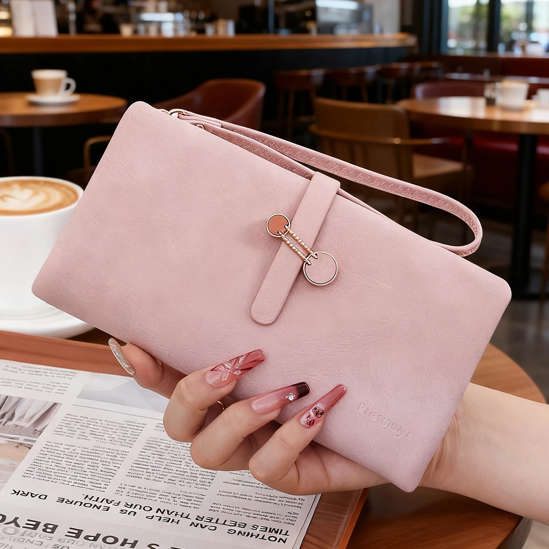 韩版粉色钱包女长款大容量手拿包2025新款时尚卡包钱包一体零钱包