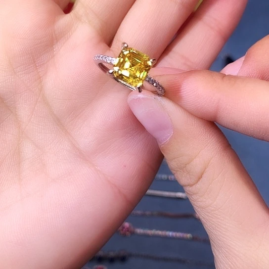 黄晶戒指银S925镶嵌戒指