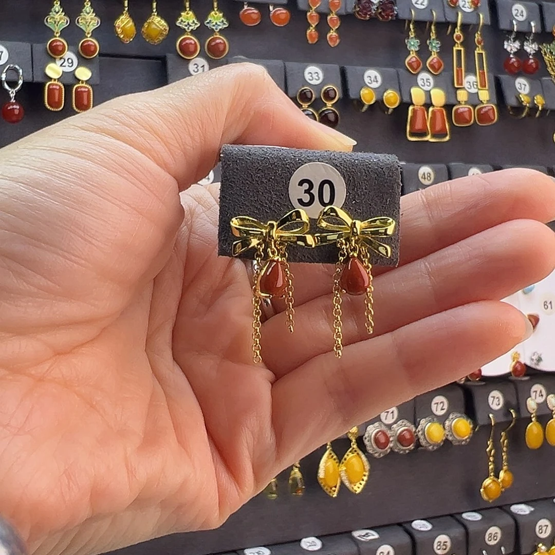 南红玛瑙未镶嵌耳饰通体纯银天然南红蝴蝶结耳坠