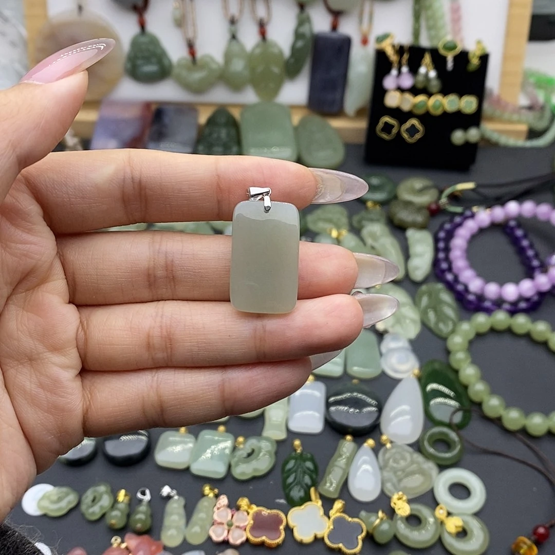 和田玉吊坠(不含链)银S925镶嵌