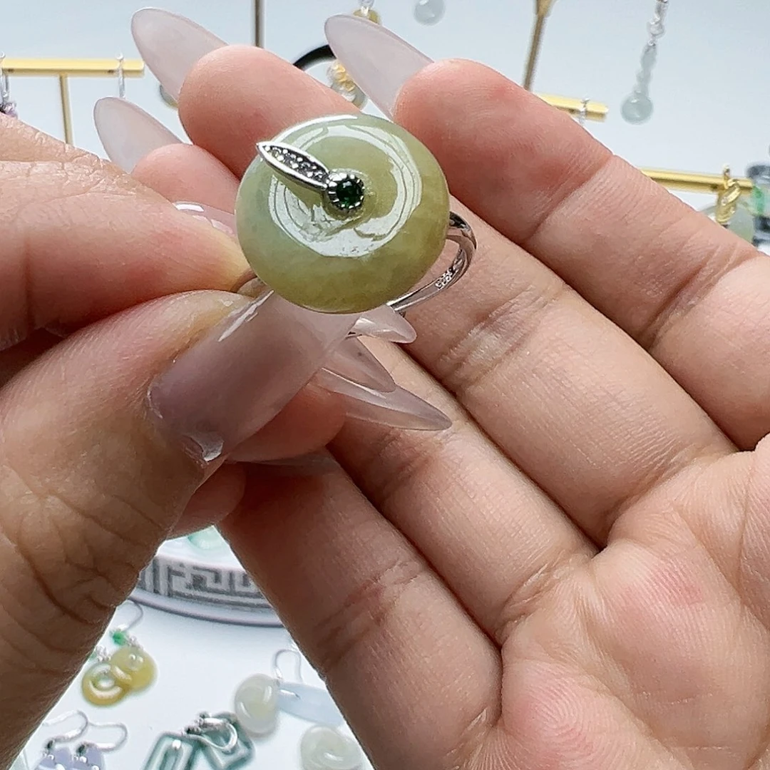 银S925镶嵌翡翠耳饰天然缅甸A货翡翠