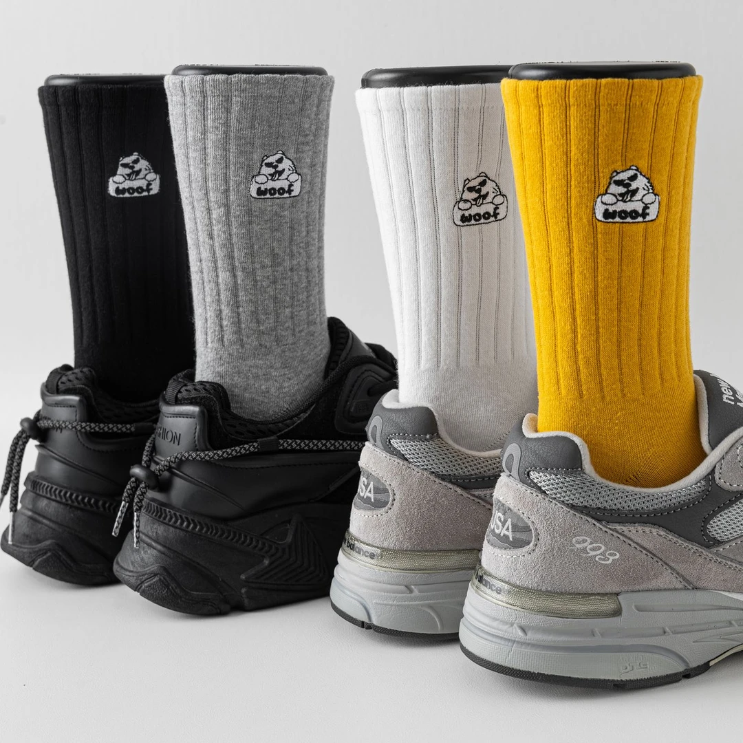 黑色袜子男士秋季长筒卡通可爱趣味潮流长袜青少年白中筒高腰灰色