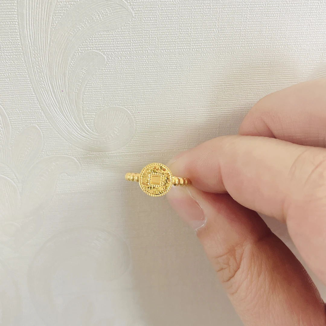 足金999碎碎冰铜钱戒指ins仙女气质