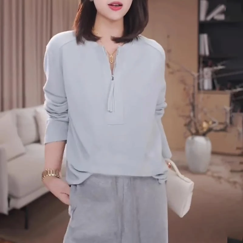 白色半拉链打底上衣2025春季新款大码胖mm宽松设计感小众长袖t恤