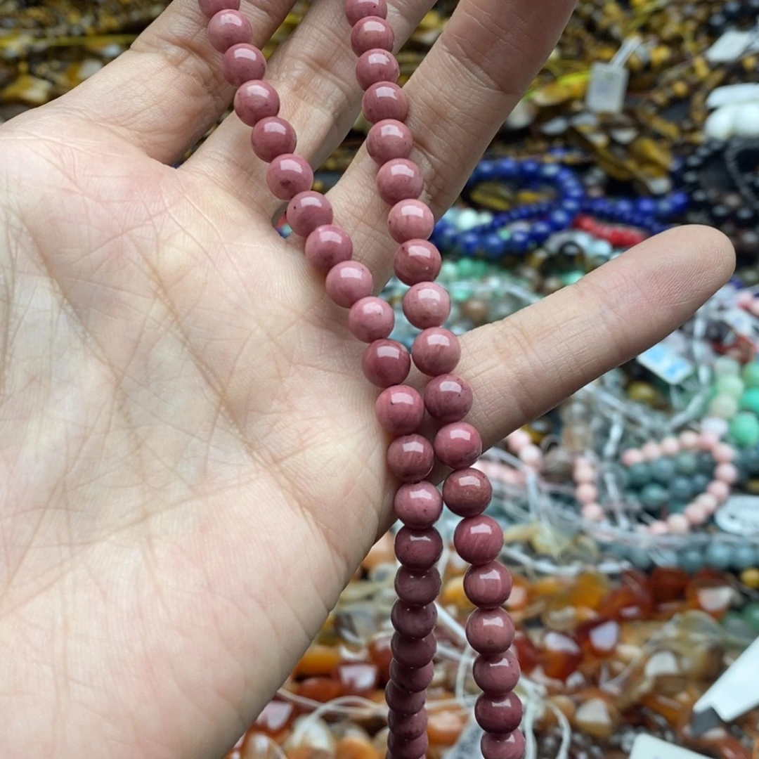 玛瑙/玉髓未镶嵌珠宝半成品一条天然6.8mm精品红木纹圆珠