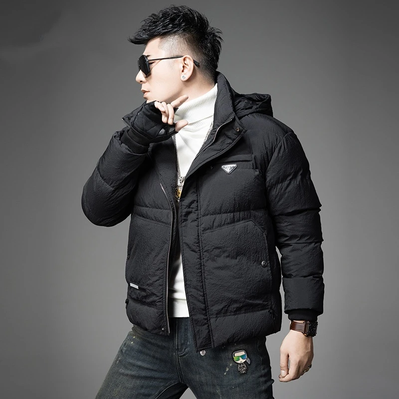 高级感90白鸭绒加厚连帽羽绒服男士冬装保暖防寒服高端冬季外套男