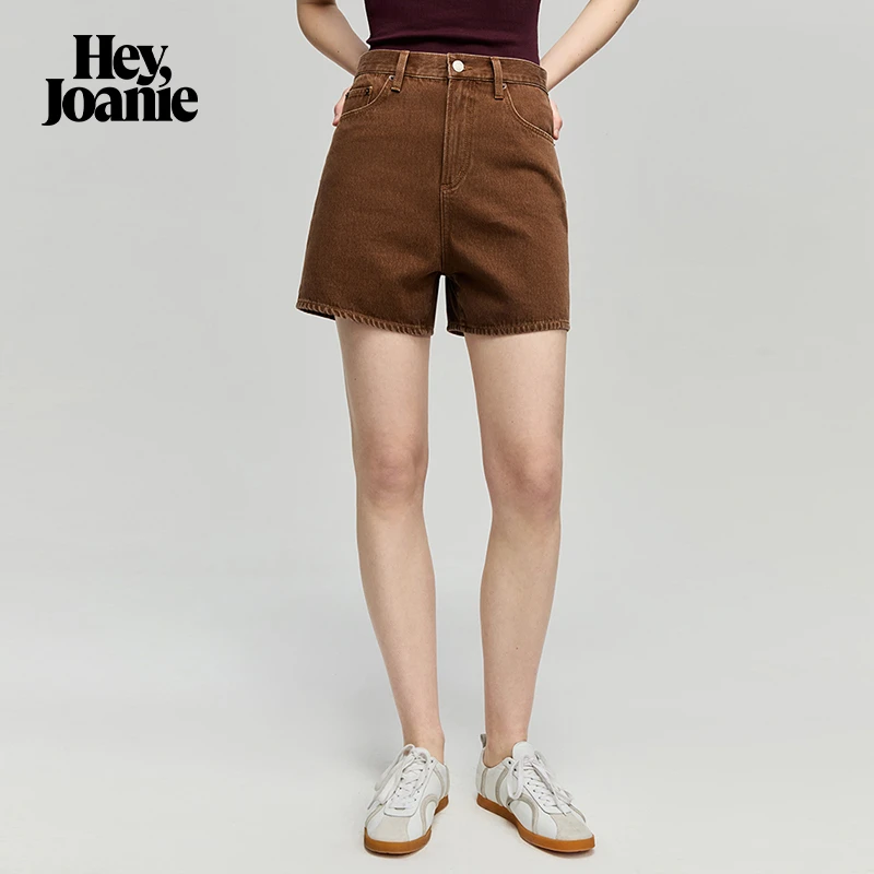 Hey JoanieHJ820沙丘棕松弛扣饰短裤女高腰休闲夏季新款