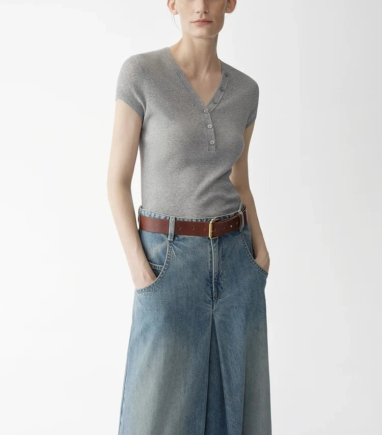 255007-ED 夏季新款包肩短袖针织衫显瘦百搭