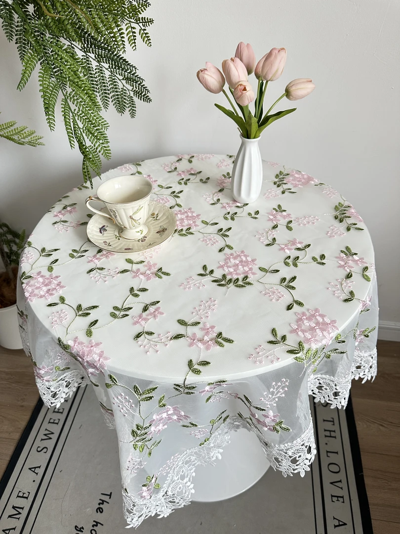 173【85方】绣球花无尽夏刺绣蕾丝万能盖巾