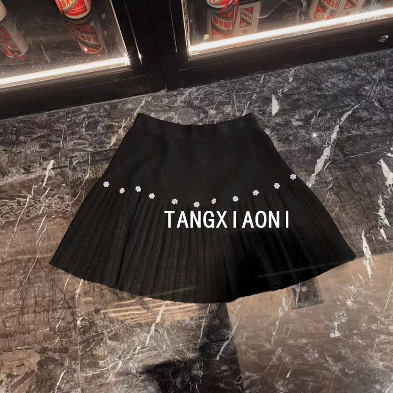 手工小花花针织半裙