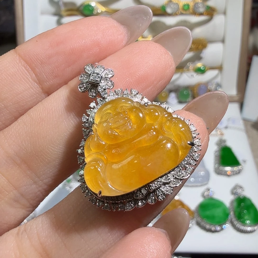 翡翠18K金镶嵌吊坠(不含链)