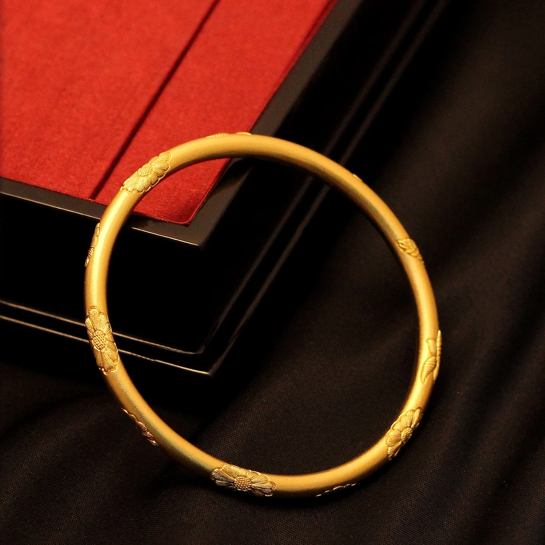 足银手镯 古法錾刻雏菊传承手镯实心百搭手工素圈