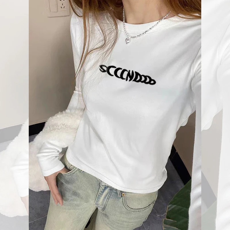 婳娇2025新款女装圆领长袖t恤早春款宽松显瘦洋气正肩别致上衣潮